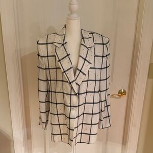 Black & White Large Windowpane Plaid Wool Blend Blazer